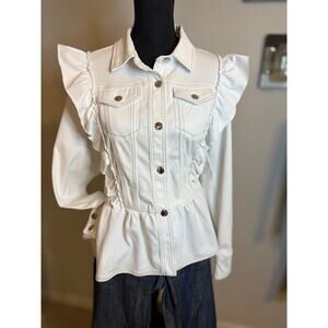 C. WONDER CHRISTIAN SIRIANO Stretch Twill Ruffled Peplum Jacket